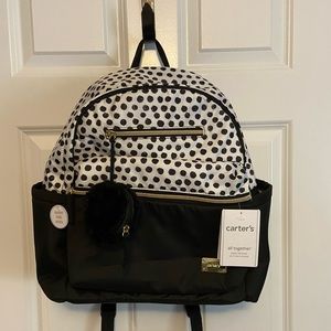NWT Caters Black and White Polka Dot Diaper Bag with Changing Pad